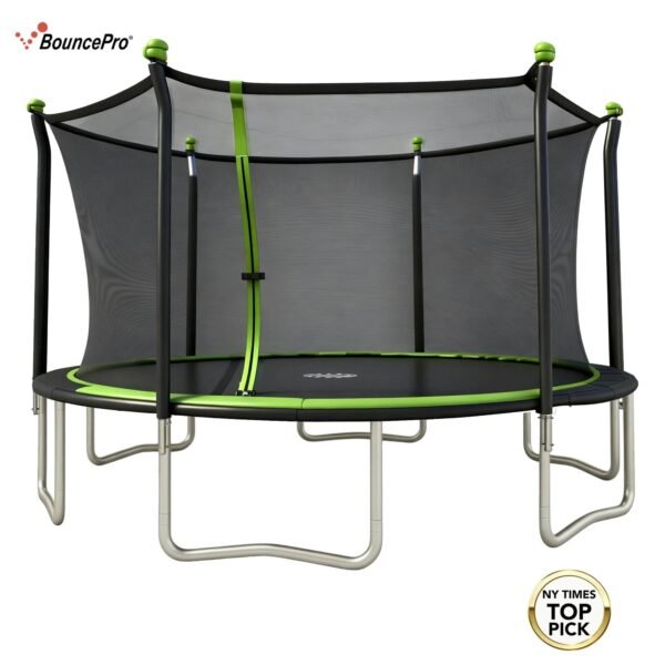 Sportspower BouncePro 14ft Trampoline Meets ASTM Safety Standards, Heavy-Duty Rust-Resistant Steel Frame, UV-Resistant Jump Mat & Safety Net